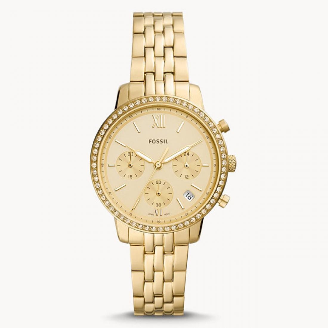 FOSSIL Ženski ručni sat ES5219, Kvarcni mehanizam, Zlatno kućište, Zlatne boje