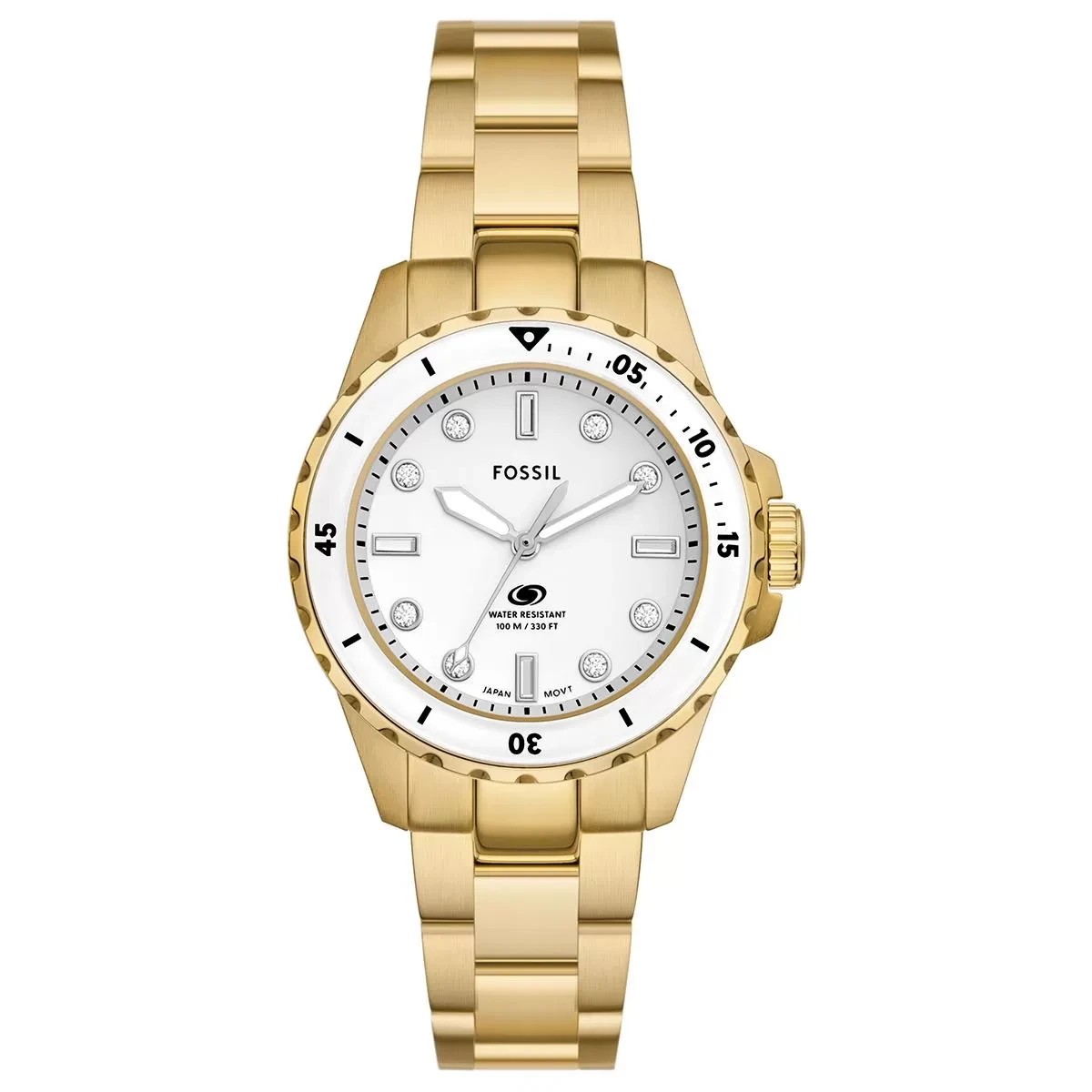 FOSSIL Ženski ručni sat ES5350, Kvarcni mehanizam, Bijelo kućište, Zlatne boje