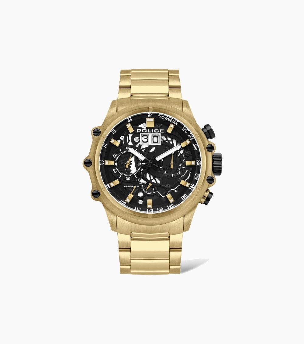 POLICE Muški ručni sat PL.16018JSG/02M, Kvarcni mehanizam, Crno kućište, Zlatne boje