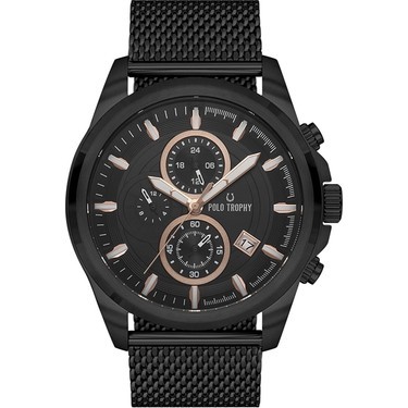 POLO TROPHY Muški ručni sat PTG1104P, Kvarcni mehanizam, Crno kućište, Crni