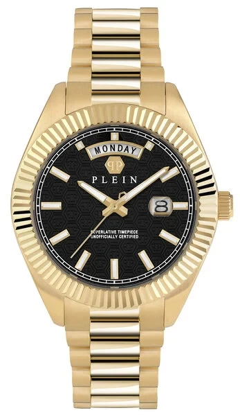 PHILIPP PLEIN Muški ručni sat PWPNA0424, Kvarcni mehanizam, Crno kućište, Zlatne boje