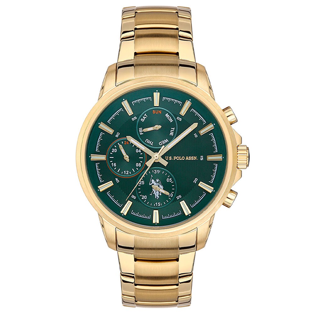 U.S. POLO ASSN. Muški ručni sat USPA1016-10, Kvarcni mehanizam, Zeleno kućište, Zlatne boje