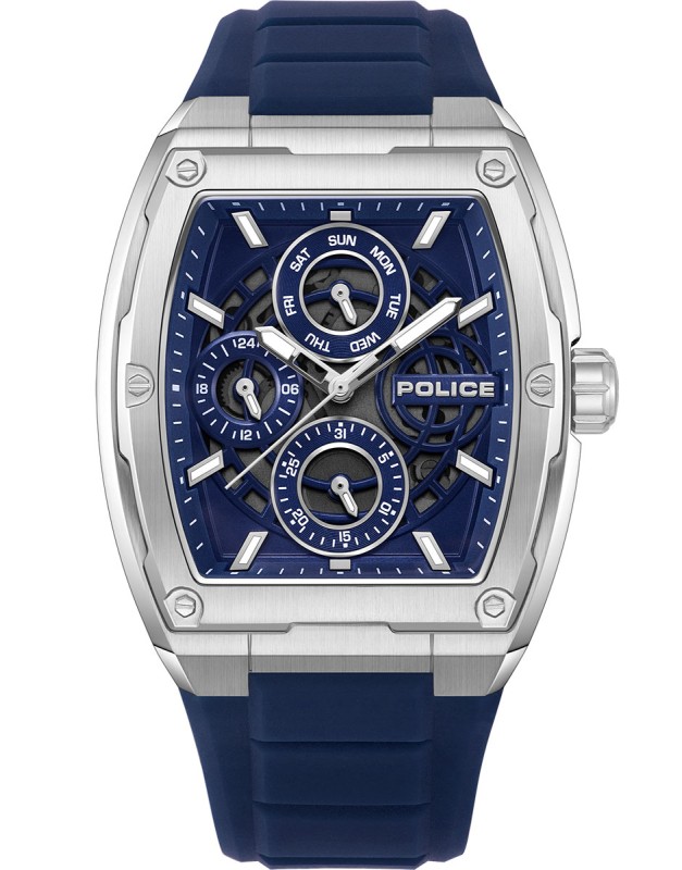 POLICE Muški ručni sat PEWJQ0004502, Kvarcni mehanizam, Sivo kućište, Teget