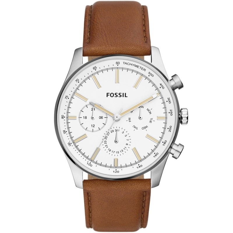 FOSSIL Muški ručni sat BQ2748, Kvarcni mehanizam, Bijelo kućište, Smeđe boje
