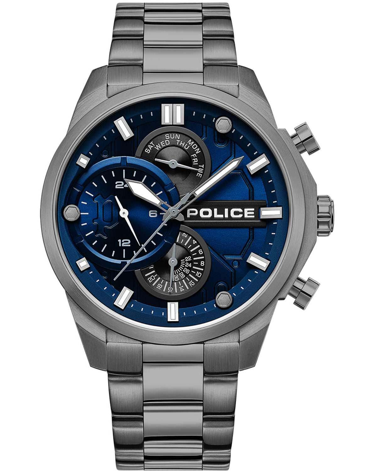 POLICE Muški ručni sat PEWGK0039205, Kvarcni mehanizam, Plavo kućište, Sivi