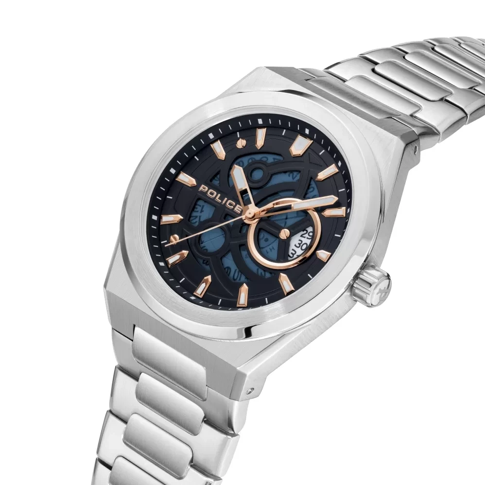 POLICE Muški ručni sat PEWJH2228008, Kvarcni mehanizam, Plavo kućište, Srebrne boje