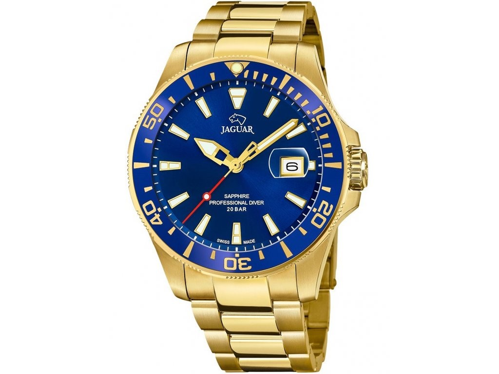 JAGUAR Muški ručni sat J877/1, Kvarcni mehanizam, Plavo kućište, Zlatne boje