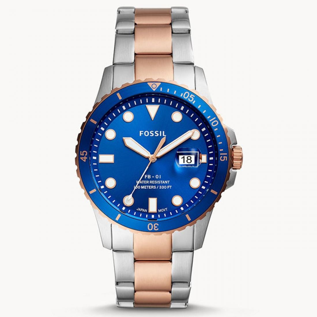 FOSSIL Muški ručni sat FS5654, Kvarcni mehanizam, Plavo kućište, Srebrne boje