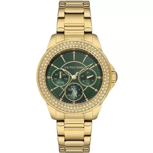 U.S. POLO ASSN. Ženski ručni sat USPA2042-06, Kvarcni mehanizam, Zeleno kućište, Zlatne boje
