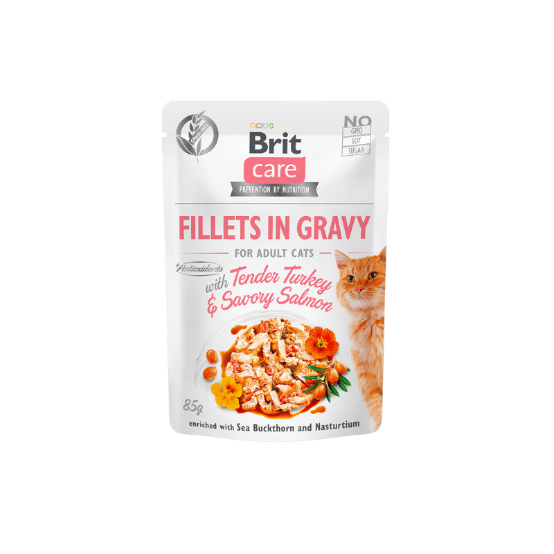 BRIT Vlažna hrana za mačke, Losos i puretina, 85 gr