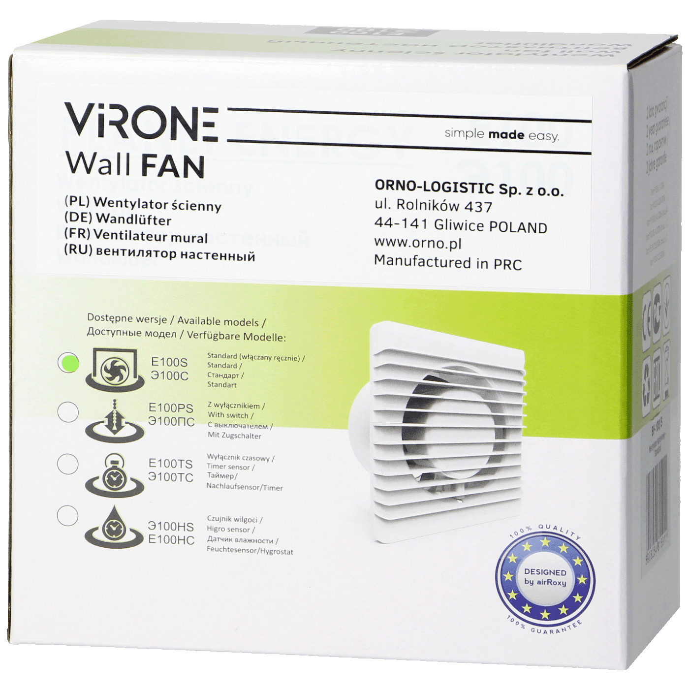 Virone BF-100/PS Ugradbeni Ventilator za ventilaciju