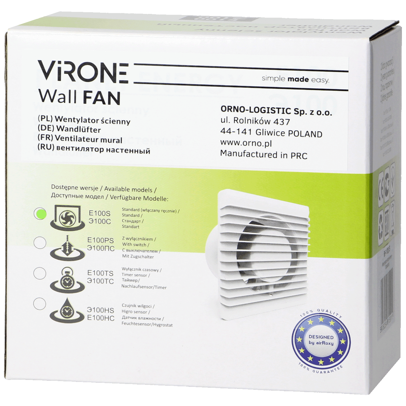 Virone BF-100/S Ugradbeni Aspirator za ventilaciju
