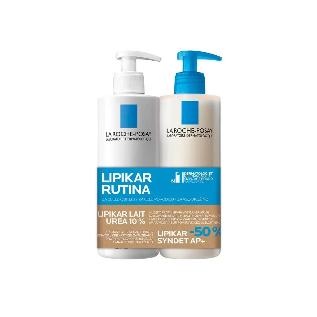 LA ROCHE-POSAY Set za suhu i hrapavu kožu Losion Lipikar Lait Urea 10%, 400ml i Kupka Syndet Ap, 400ml