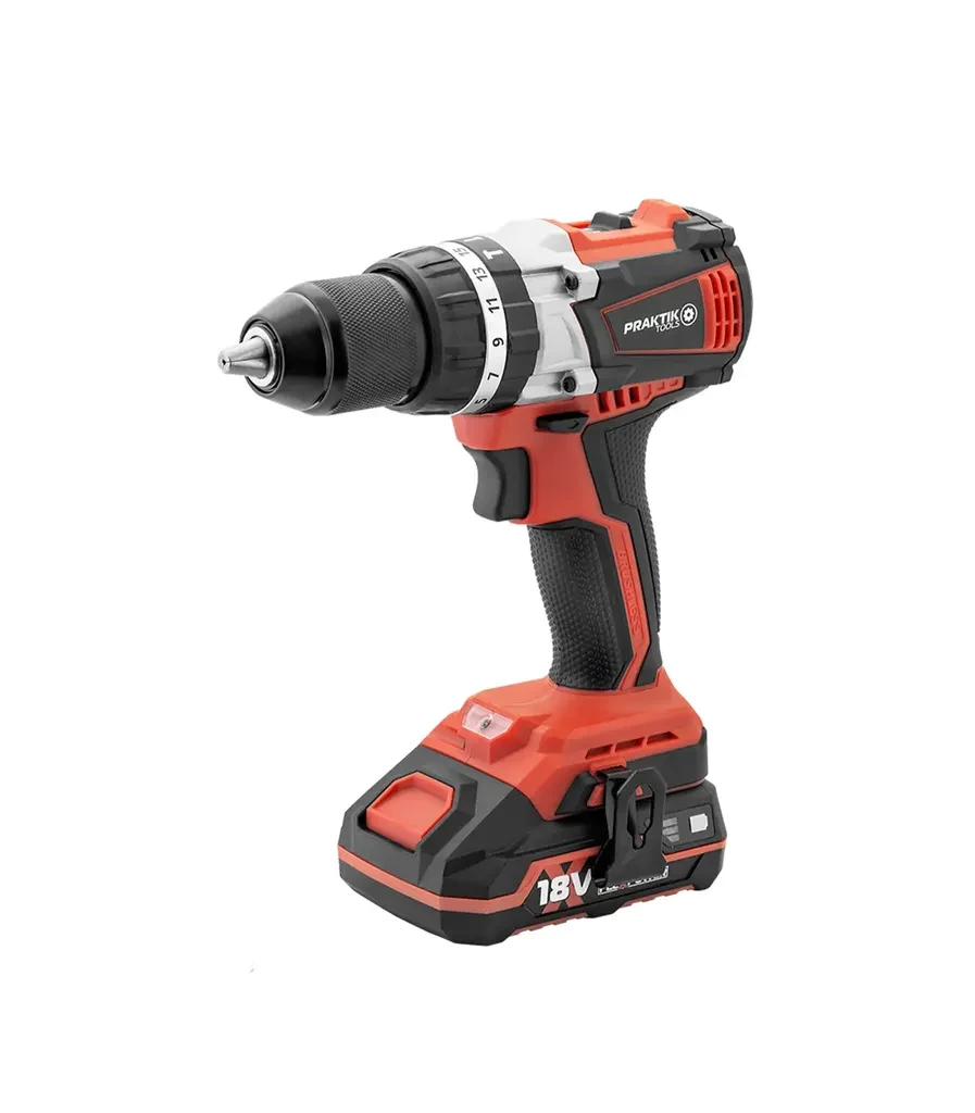 Praktik Akumulatorska udarna bušilica PTQ092, Crveno-crna, 18V, 2x Baterija, 2.0 Ah + Punjač + Kofer