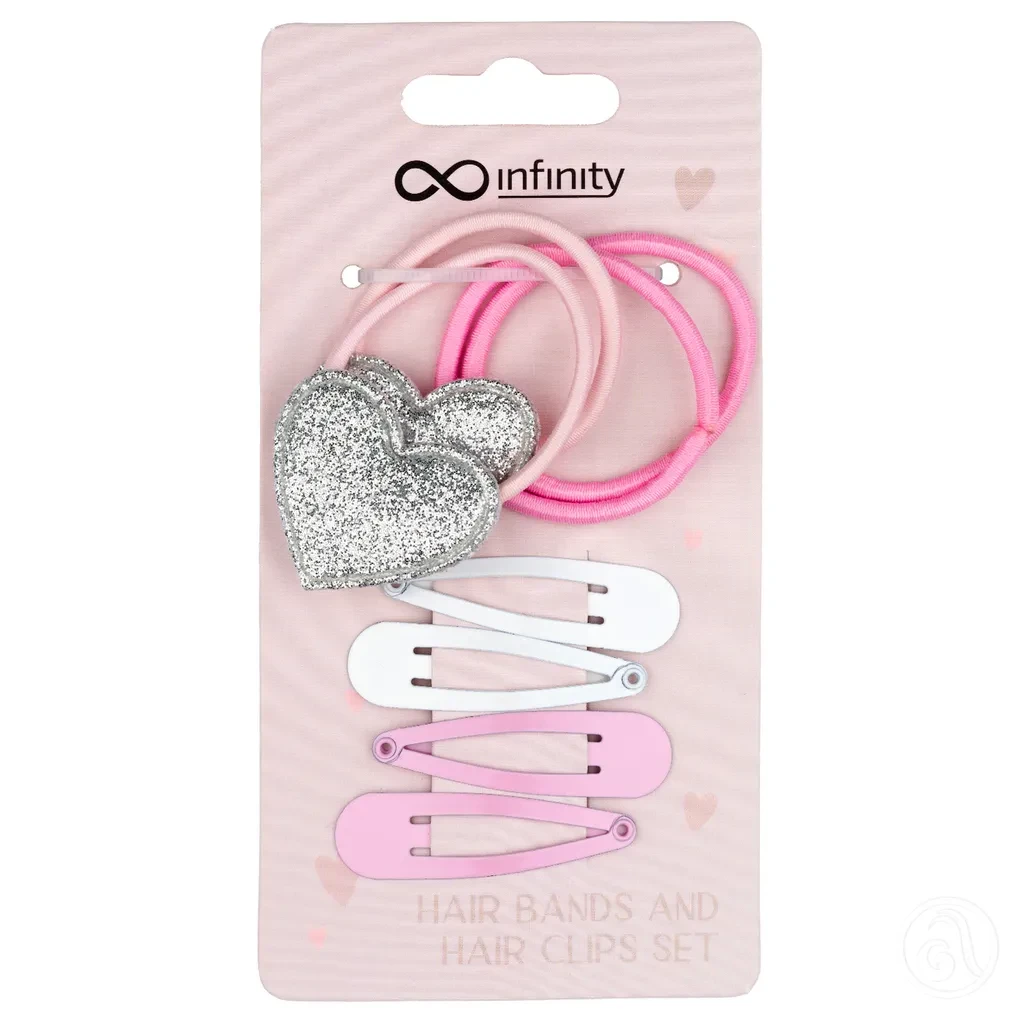 Infinity Set Šnalica i gumica za kosu, Roze
