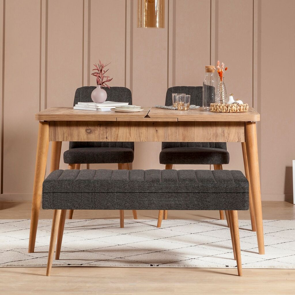 Hanah Home Set Trpezarijski sto, 2 trpezarijske stolice i klupa Vina 1053 3, Crna