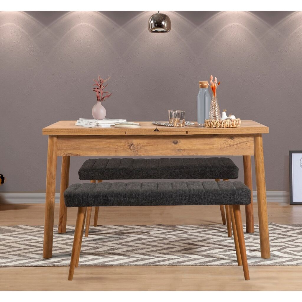 Hanah Home Set Trpezarijski sto i 2 klupe Santiago 1053, Antracit