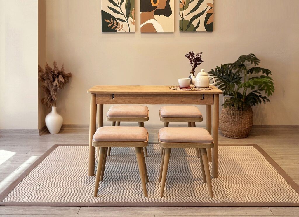 Hanah Home Set Trpezarijski sto i 4 trpezarijske stolice Vina Mini 05 0900, Roza