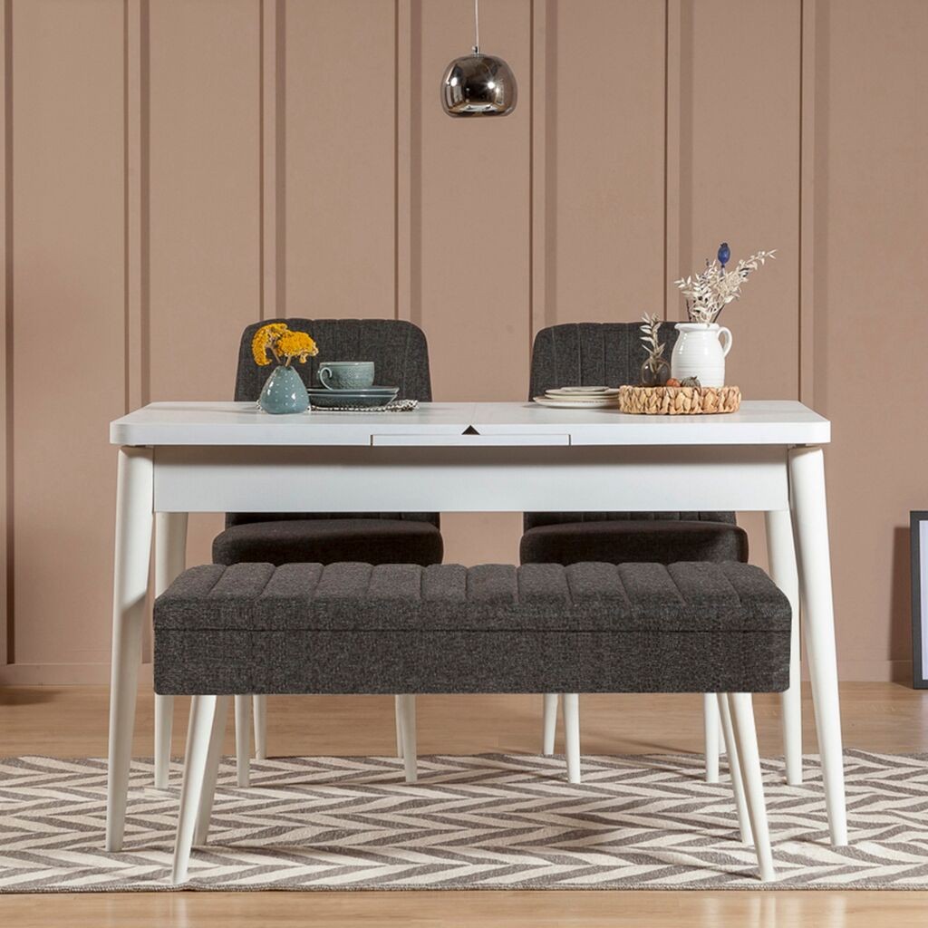 Hanah Home Set Trpezarijski sto, 2 trpezarijske stolice i klupa Vina 1053 3, Crna