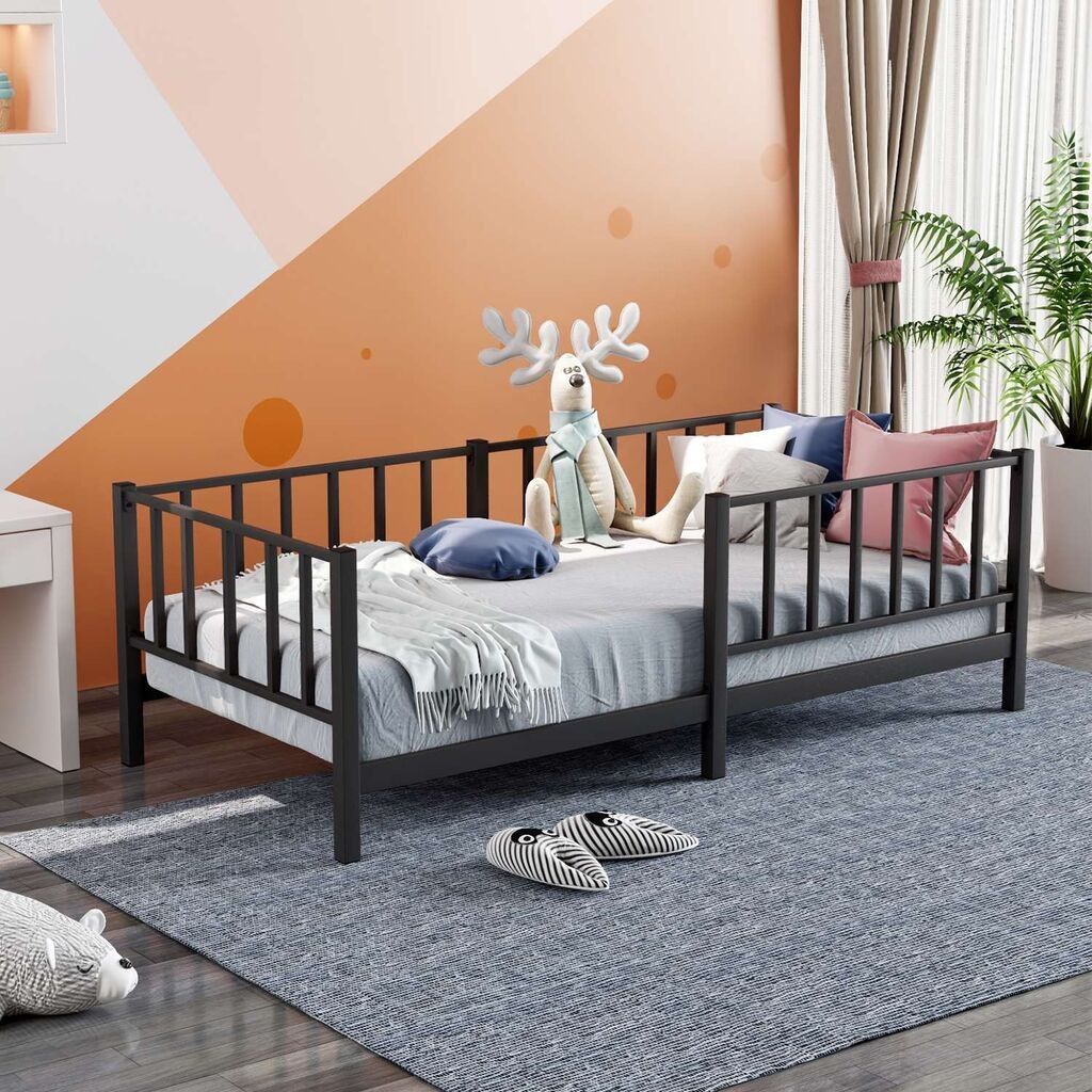 Hanah Home Dječiji krevet Montessori, 90x190 cm, Crni