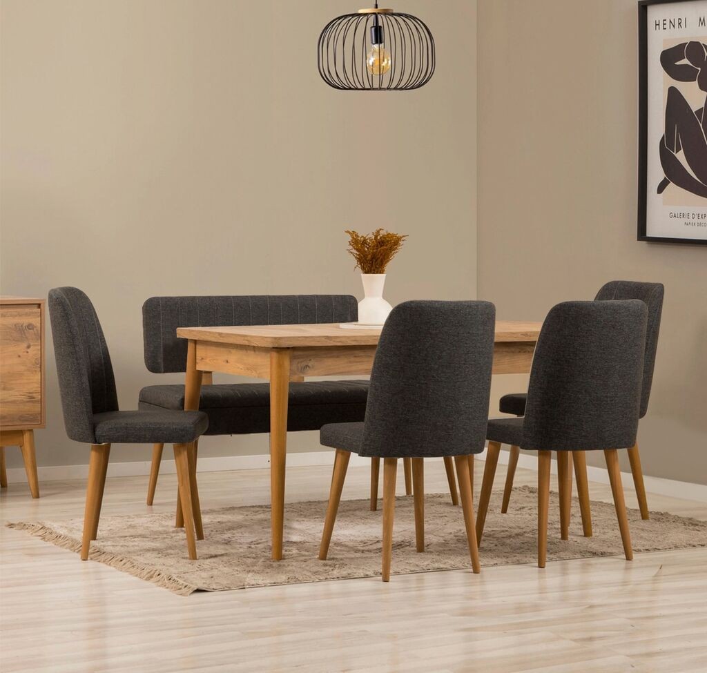 Hanah Home Set trpezarijski sto i stolice Vina, Tamno siva