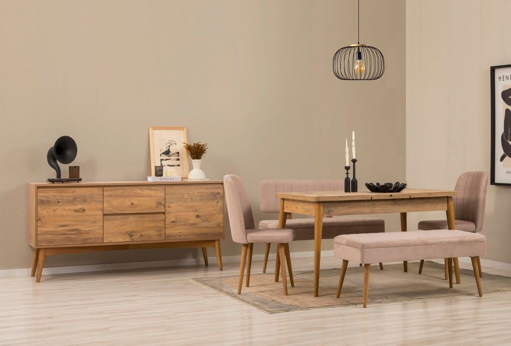 Hanah Home Trpezarijski set Vina klupa 04 1005, 6 dijelova, krem