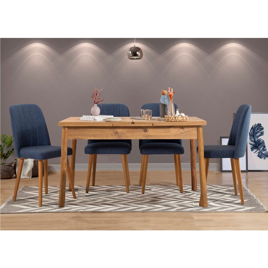 Hanah Home Set Trpezarijski sto i 4 trpezarijske stolice Santiago Atlantic Navy Blue V2, Teget