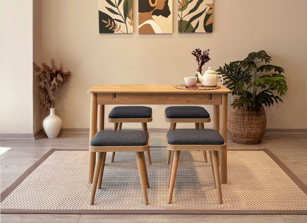 Hanah Home Set Trpezarijski sto i 4 trpezarijske stolice Vina Mini 05 1053, Crna