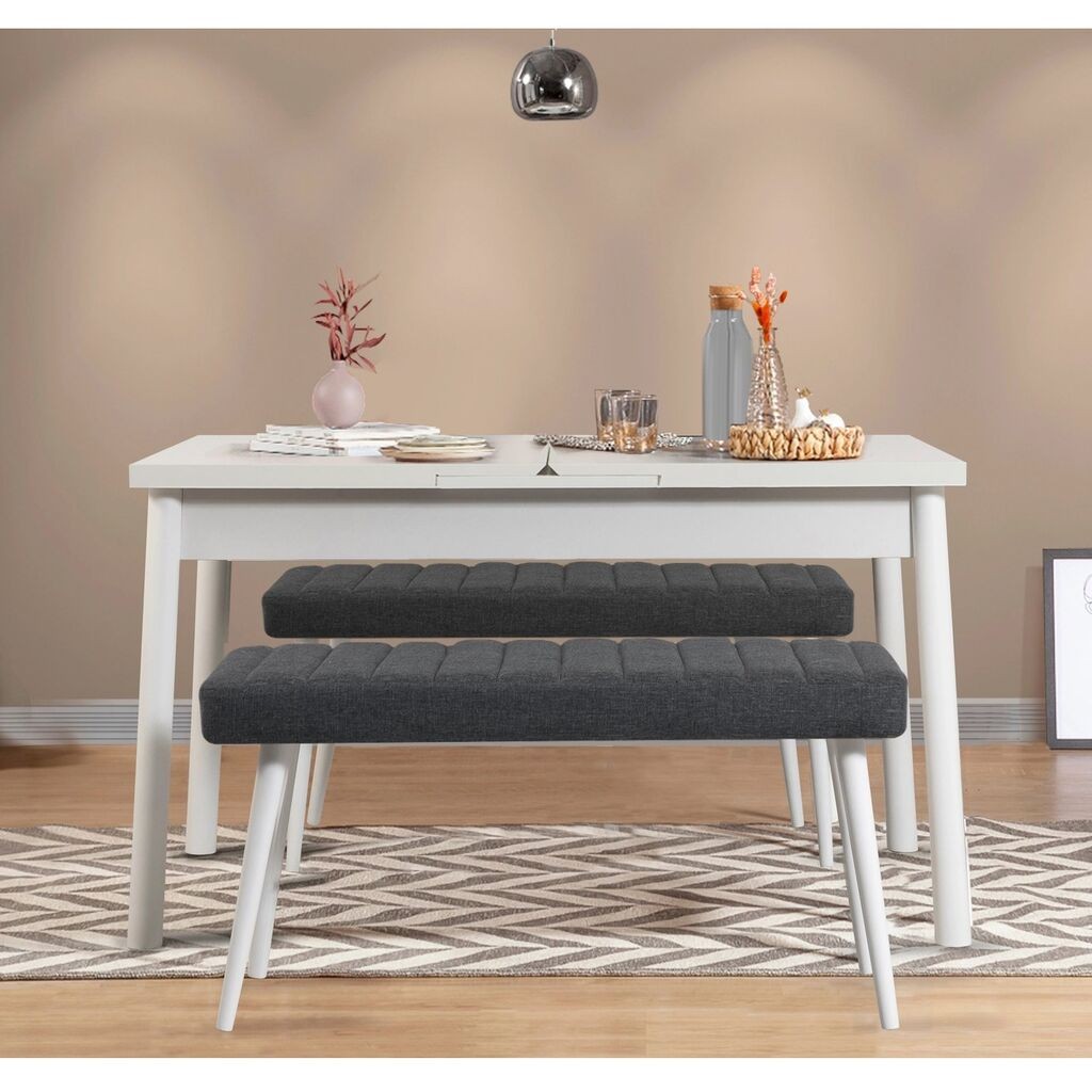 Hanah Home Set Trpezarijski sto i 2 klupe Santiago 1053, Antracit