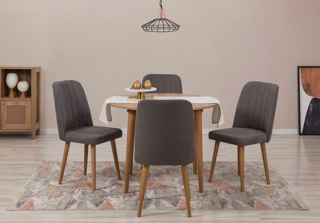 Hanah Home Set Trpezarijski sto i 4 trpezarijske stolice Vina 1501, Tamno siva