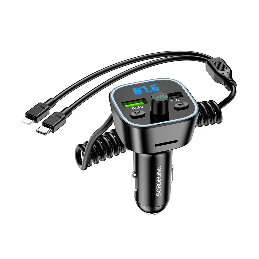 Borofone FM transmiter bluetooth sa USB punjaćem i kablom, Crni