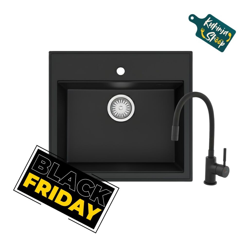 Valterra Granitna sudopera Verona sa Flexy slavinom 560 x 510 mm, Crna