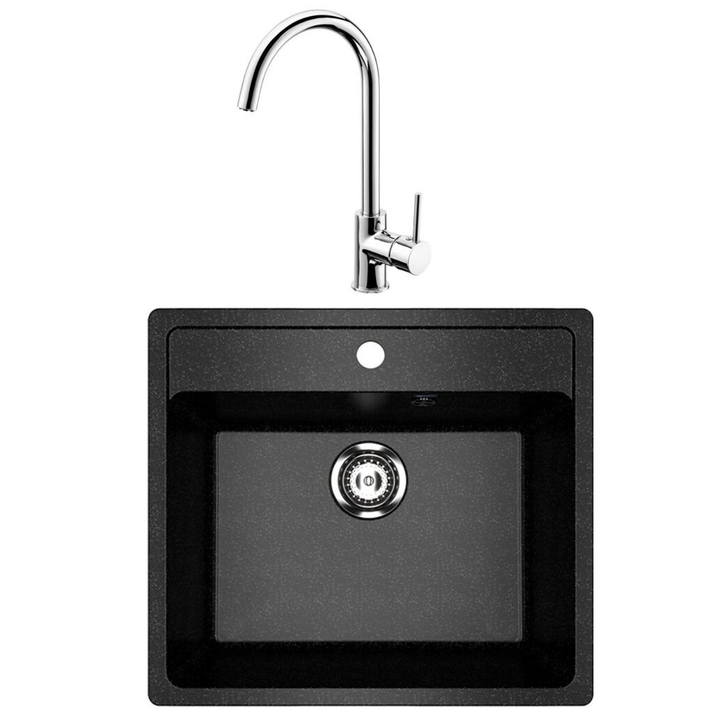 Valterra Granitna sudopera V104 sa lučnom slavinom, 560 x 500 mm, Crna