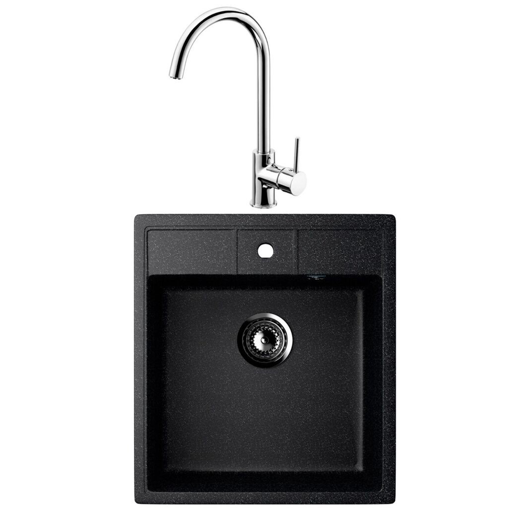 Valterra Granitna sudopera V404 sa lučnom slavinom, 450 x 500 mm, Crna