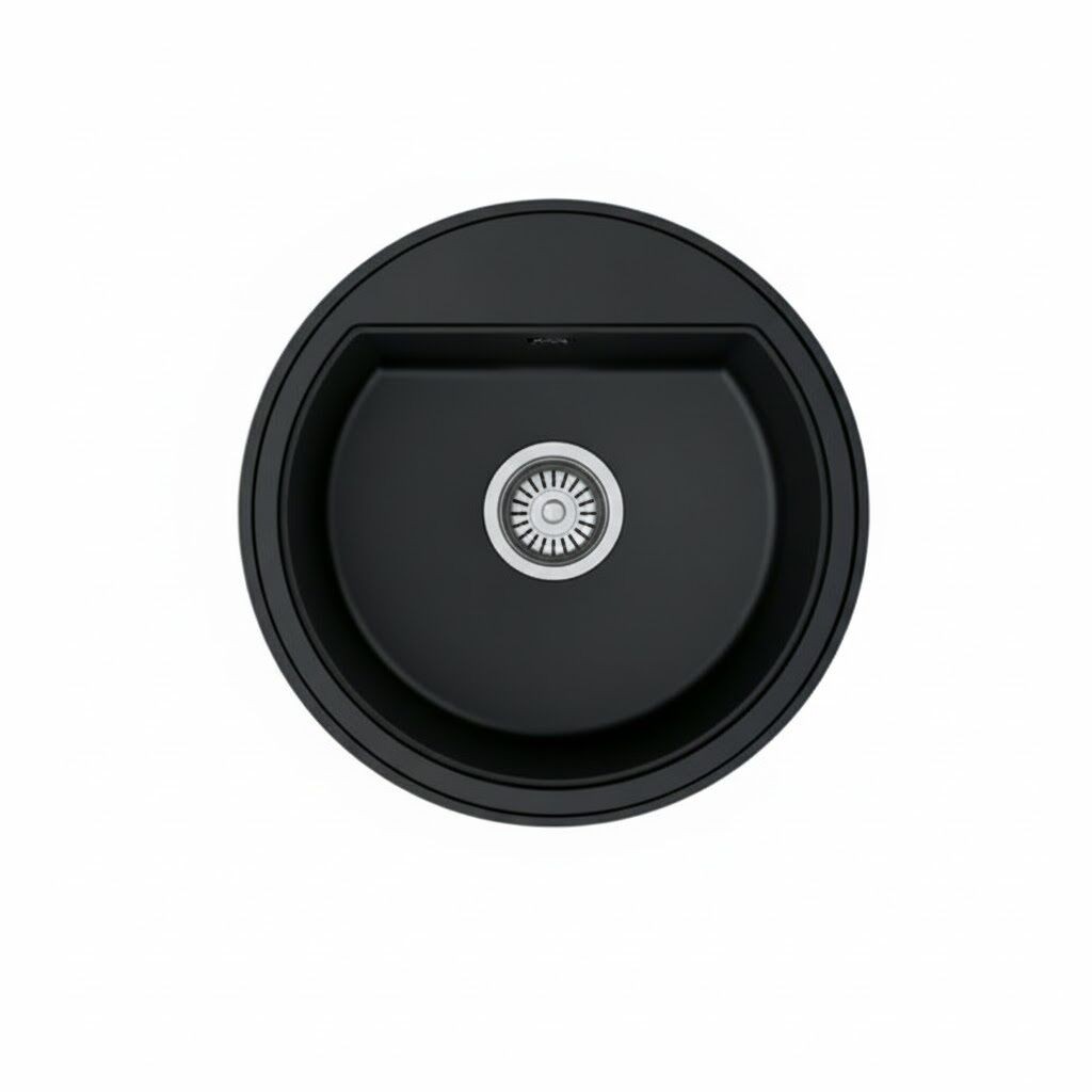 Valterra Okrugla granitna sudopera Como, 510 mm, Crna