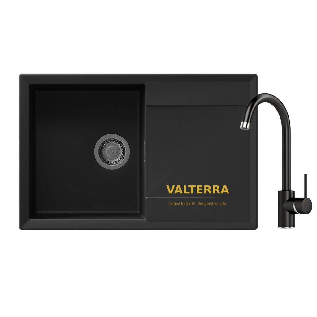 Valterra Granitna sudopera Luna sa lučnom slavinom, 770 x 460 mm, Crna