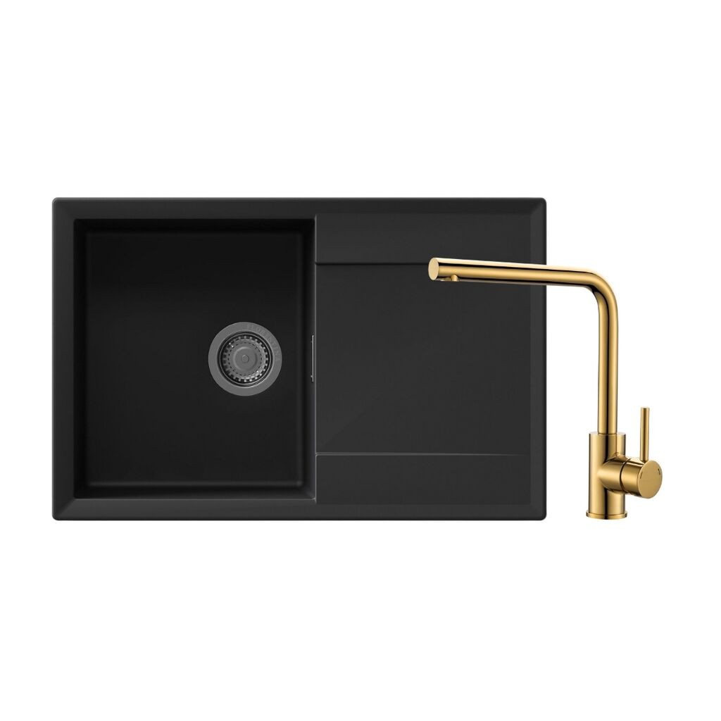 Valterra Granitna sudopera Luna sa slavinom, 770 x 460 mm, Crna