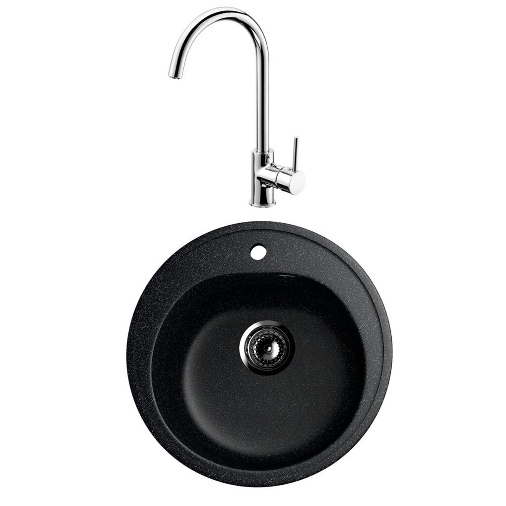 Valterra Granitna sudopera V101 sa inox slavinom, fi500mm, Crna