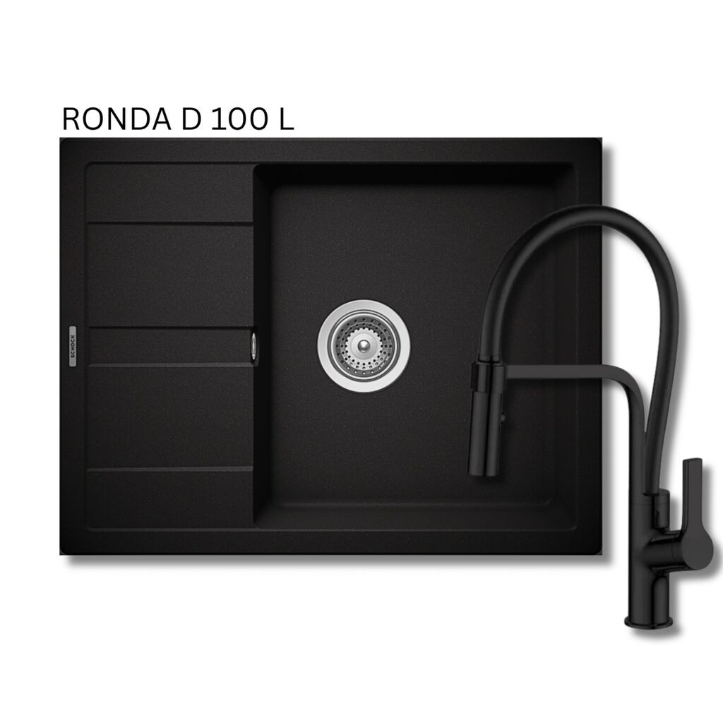 Schock Granitna sudopera Ronda D-100L sa tuš slavinom, Crna