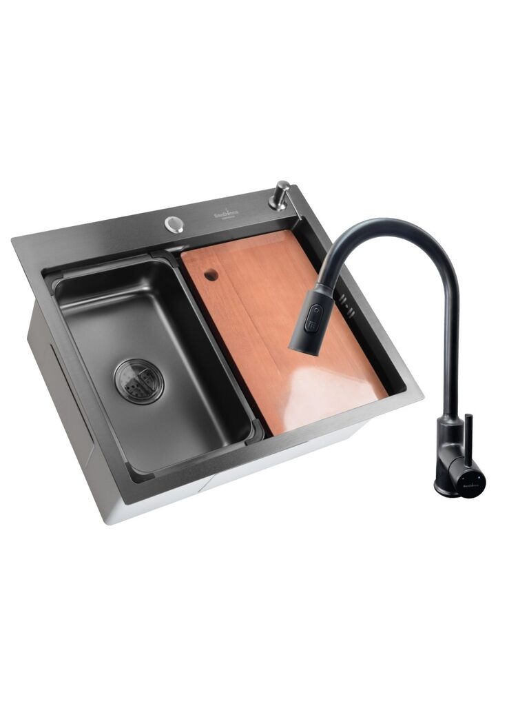 Sandonna Čelična sudopera sa tuš slavinom, 600 x 500 mm, Crna