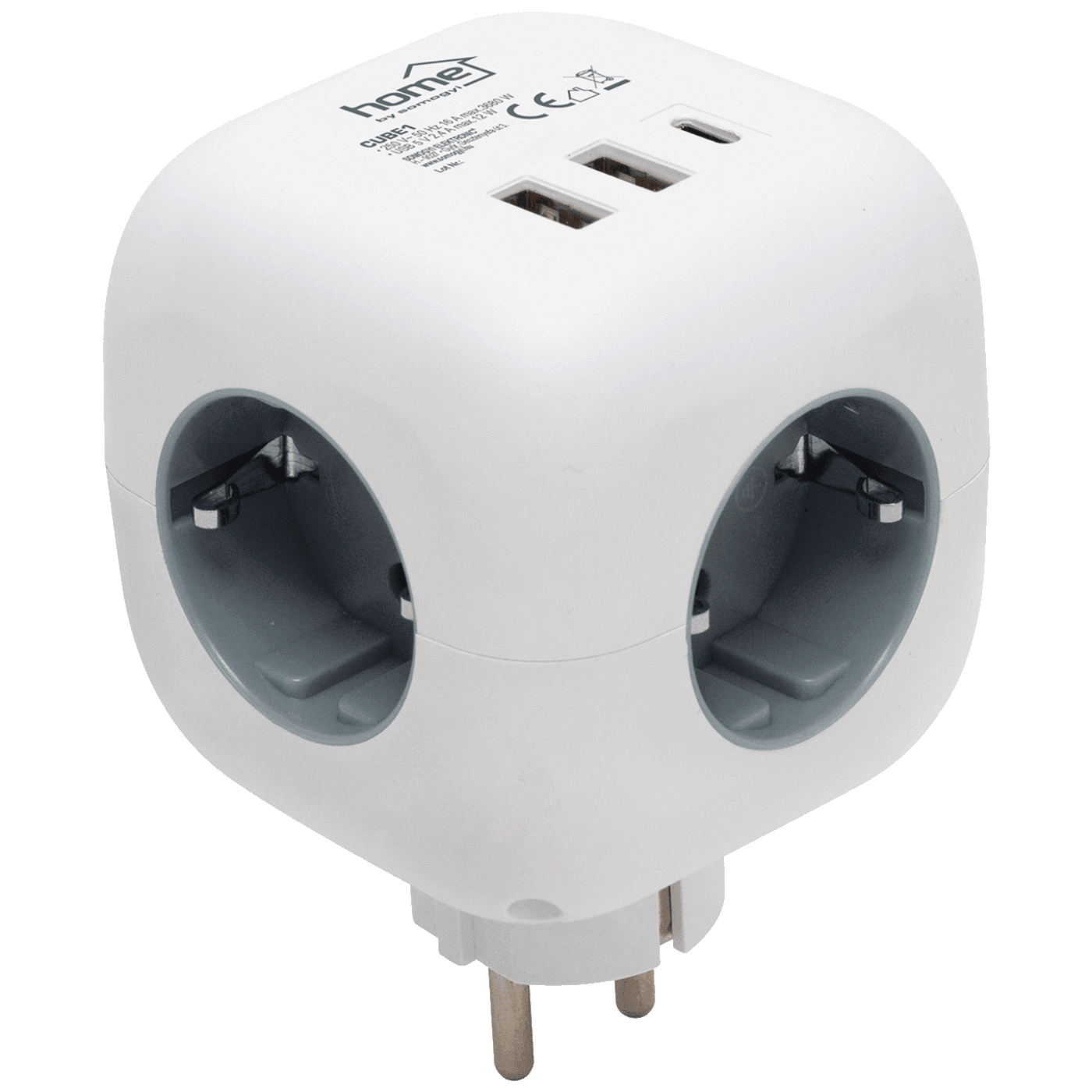 Home Strujni razdjeljnik sa 3 utičnice CUBE1, 3 x USB, Bijeli