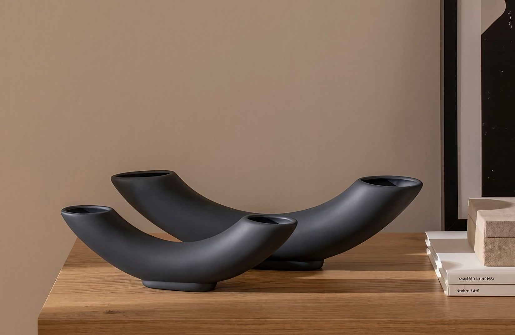 Aberto Design Set vaza CY0194, 27x4x8cm, 36x5x10cm, 2 dijela, Antracit