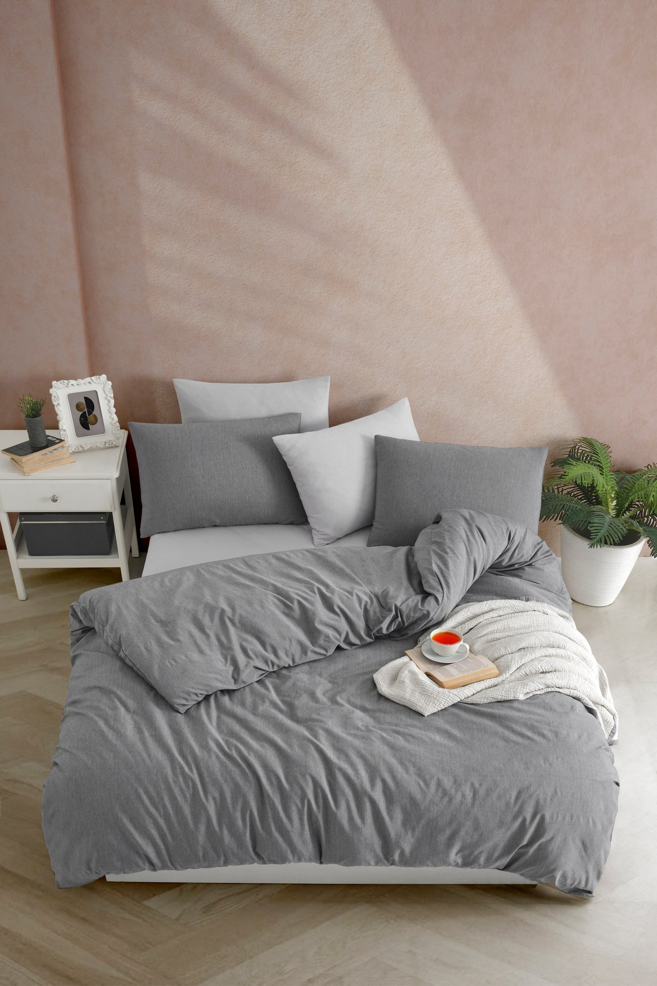 L'essentiel Maison set posteljine, obojen u pređi, 160x220 cm, siva