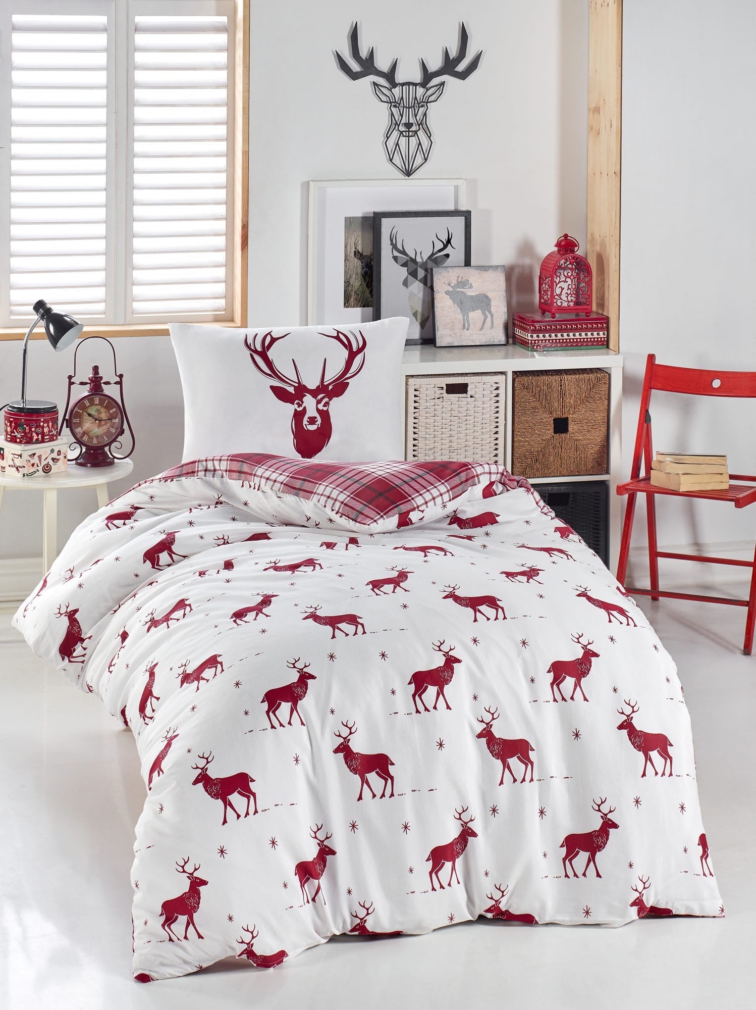 L'essentiel Maison Set Jednokrevetna posteljina Geyik, 140x200cm, Crvena