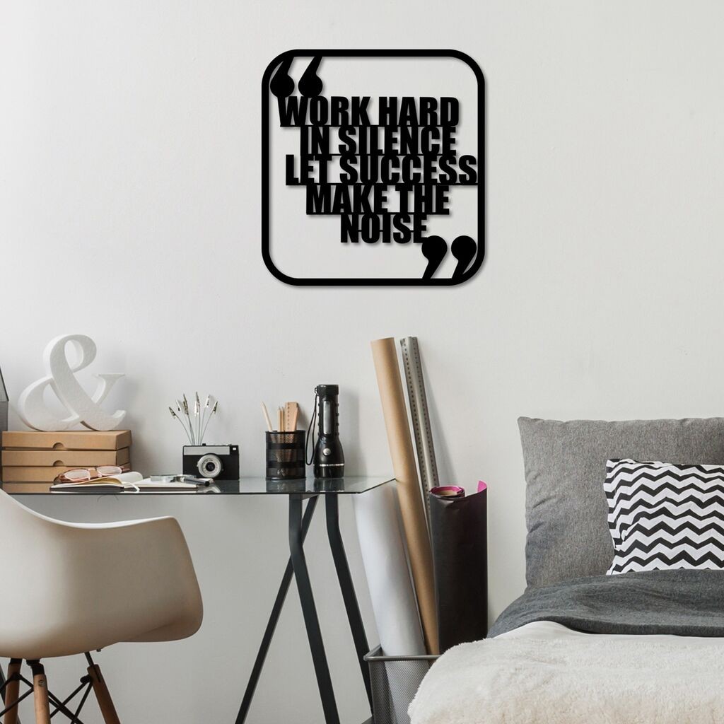 Wallity Zidna dekoracija Work Hard, 50 x 50 cm, Crna