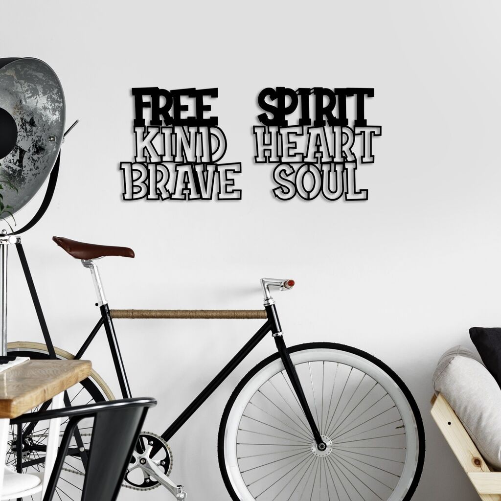 Wallity Zidna dekoracija Srce Hrabra duša, 62 x 27 cm, Crna