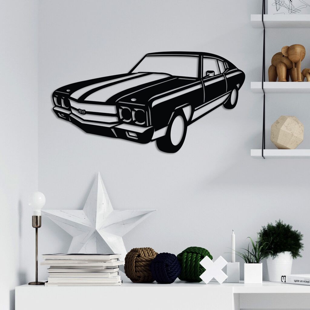 Wallity Zidna dekoracija Vintage Chevrolet SS Muscle, 60 x 32 cm, Crna