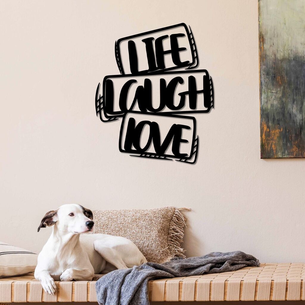 Wallity Zidna dekoracija Život Smijeh Ljubav, 40 x 47 cm, Crna