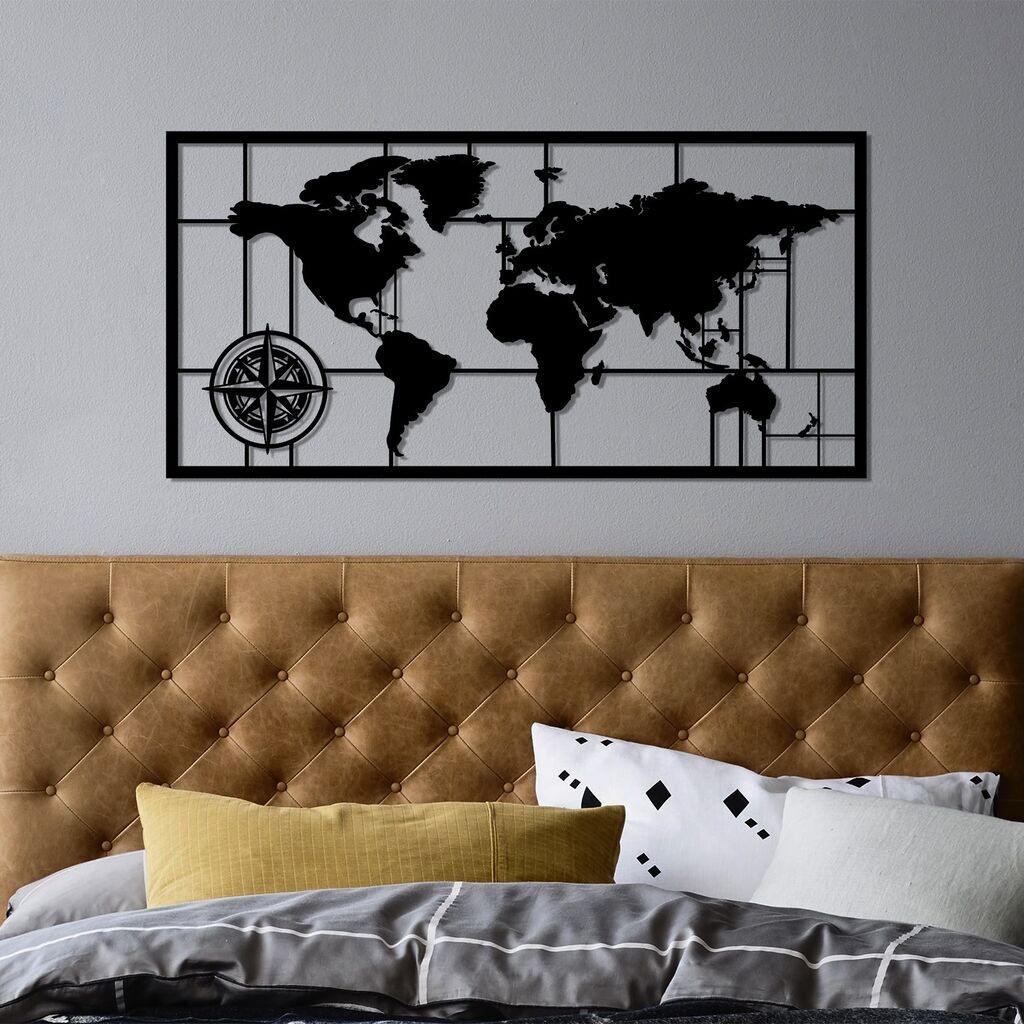 Wallity Zidna dekoracija Mapa svijeta 9-M, 40 x 81 cm, Crna