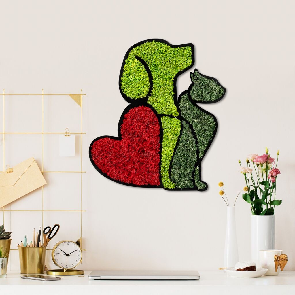 Wallity Zidna dekoracija Mahovina - Ljubitelj pasa i mačaka, 48 x 43 cm, Crvena